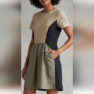 Cousin Earl Colorblock Shift Dress Tan Black Olive Green Made in US Size M